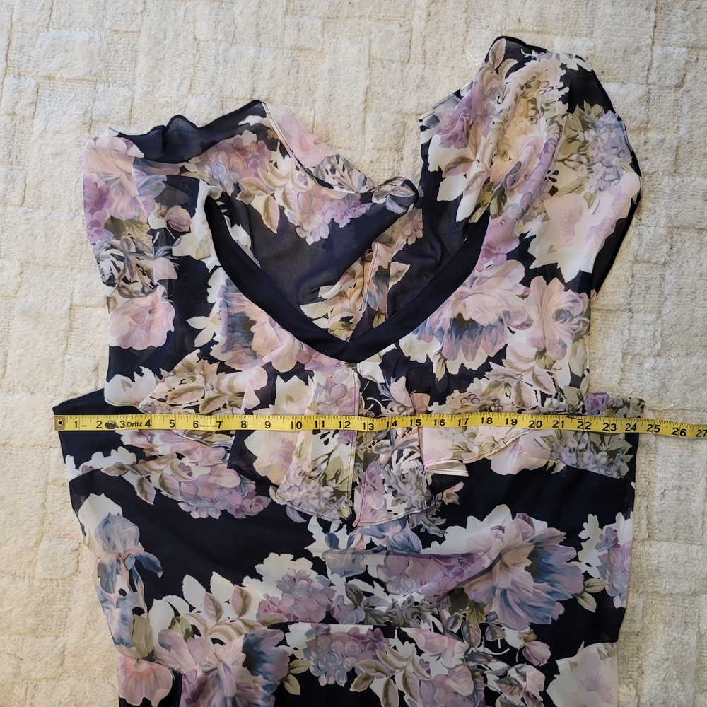 NWT CONNECTED APPAREL Flutter Sleeve Chiffon Midi Dress Black Pink Size 16W - Picture 6 of 9